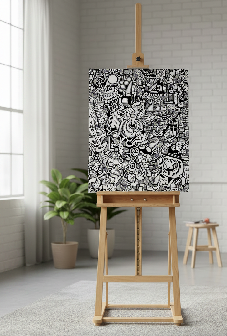 Mardi Gras canvas art print displayed on a wooden art easel